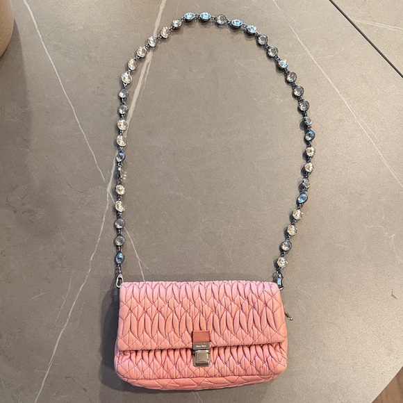 Miu Miu Pink Quilted Shoulder Bag with Crystal Chain - Picture 2 of 9